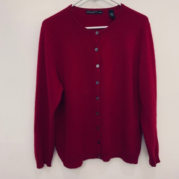 red cashmere cardigan sweater